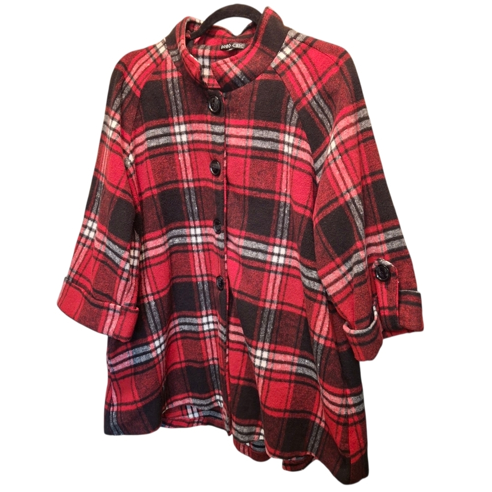Boho Chic New York Red Plaid Relax Fit  Shacket Jacket   Women Size Medium
